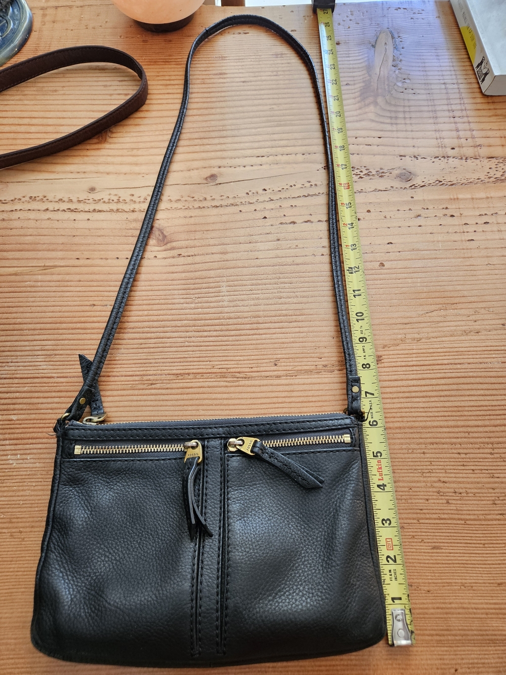 Fossil Black Leather Crossbody with Gold Zippers